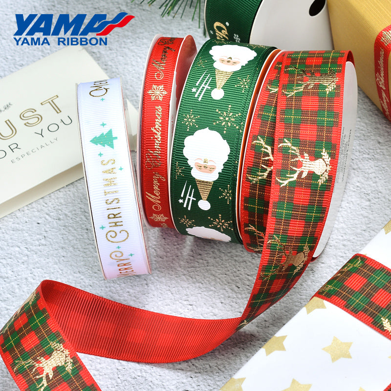 Yama 9MM/25MM Width Christmas Foil Gold Printed Ribbon 46600