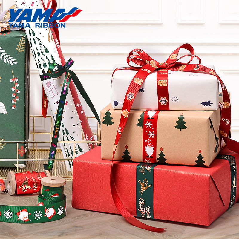 Yama 9MM/25MM Width Christmas Foil Gold Printed Ribbon 46600